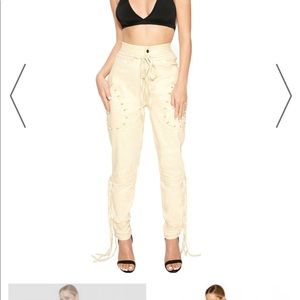 Naked Wardrobe- Come Un-Tie Me Pants- Cream